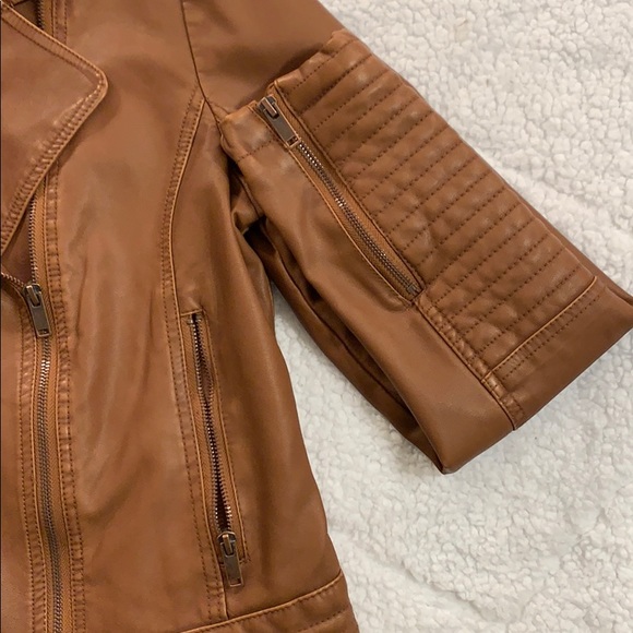 Brown Faux Leather Bomber Moto Jacket - Picture 5 of 9